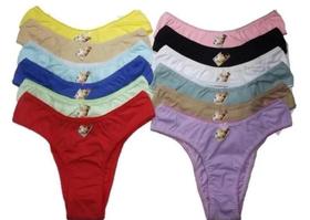 Kit 12 Calcinhas Tanga Em Algodão Adulto Lisa E Estampada Tam. P