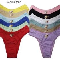 Kit 12 calcinhas tanga em algodão adulto lisa e estampada Tamanho M - Dani lingerie