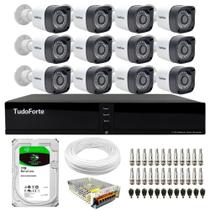 Kit 12 Câmeras Bullet Tudo Forte TF 2020 B Full HD 1080p com Visão Noturna 20M Proteção IP66 + DVR Tudo Forte TFHDX 3316 16 Canais + HD 1TB Barracuda