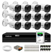 Kit 12 Câmeras Bullet VHC 1120 B HDCVI HD 720p IP66 Visão Noturna 20M Intelbras + DVR MHDX 1316 com 16 Canais Multi HD Intelbras + HD 1TB Skyhawk