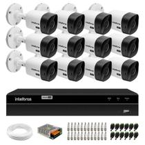 Kit 12 Câmeras Bullet VHC 1120 B HDCVI HD 720p IP66 Visão Noturna 20M Intelbras + DVR MHDX 1316 com 16 Canais Multi HD Intelbras
