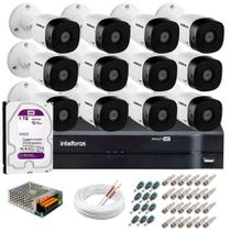 Kit 12 Câmeras de Segurança 20m Infravermelho HD 720p 1120 B + DVR 1116 Intelbras HD 1TB