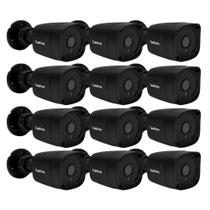 Kit 12 Câmeras de Segurança Full HD 1080p 2MP Bullet Black Visão Noturna de 20 Metros Lente 2.8mm Tudo Forte