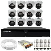 Kit 12 Câmeras de Segurança Tudo Forte Dome Interna Full HD 1080p com Visão Noturna de 20m Lente 2.8mm + DVR Tudo Forte TFHDX 3316 16 Canais