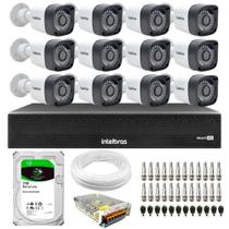 Kit 12 Câmeras Full HD 1080p 2MP Bullet 20 Metros Tudo Forte + DVR Intelbras 16 Canais Full HD 1080p com Inteligência Artificial MHDX 3016-C + HD 1TB