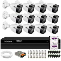 Kit 12 Câmeras Intelbras VHD 1130 B HD 720p Bullet Lente 2.8mm Visão Noturna 30m Resistente à Chuva IP67 + DVR Intelbras MHDX 1216 Full HD 16 Canais