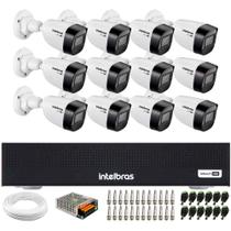 Kit 12 Câmeras Intelbras VHD 1130 B HD 720p Visão Noturna 30m Resistente à Chuva IP67 + Dvr Intelbras MHDX 1016-C 16 Canais