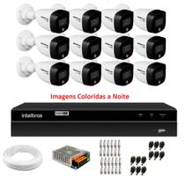 Kit 12 Câmeras Intelbras VHD 1220 B Full Color Bullet Full HD 1080p Multi HD IR 20m + Dvr MHDX 1216