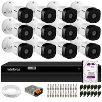 Kit 12 Câmeras Intelbras VHD 1230 B Full HD 1080p Bullet Visão Noturna de 30 metros IP67 + DVR Intelbras MHDX 1216 Full HD 16 Canais + HD