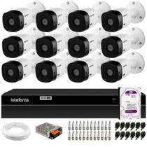 Kit 12 Câmeras Intelbras VHL 1120 Bullet HD 720p Visão Noturna 20m IP66 DVR Intelbras MHDX 1216 16 Canais HD 1TB Purple