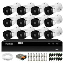 Kit 12 Câmeras Intelbras VHL 1120 Bullet HDCVI Lite, HD 720p Lente 3.6mm, Visão Noturna 20m, IP66 + DVR Intelbras MHDX 1216 Full HD 16 Canais Multi HD