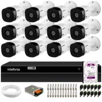 Kit 12 Câmeras Intelbras VHL 1220 Bullet HDCVI LITE Full HD 1080p, Visão Noturna 20m, IP66 + DVR Intelbras MHDX 1216 Full HD 16 Canais + HD