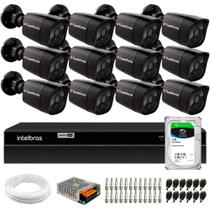 Kit 12 Câmeras Segurança Black Full HD 1080p Infra 20M DVR Intelbras MHDX 1216 16 Canais 1TB SkyHawk