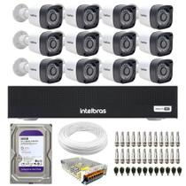 Kit 12 Câmeras Segurança Full HD DVR Intelbras 16 Canais Com HD Completo