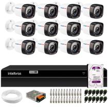 Kit 12 Câmeras Tudo Forte Bullet Full HD 1080p, Lente 3.6mm, Visão Noturna 20M, IP66 + DVR Intelbras MHDX 1216 Full HD 16 Canais Multi HD + HD Purple