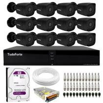 Kit 12 Câmeras Tudo Forte TF 1220 B Black Full HD 1080p Bullet Visão Noturna 20M Proteção IP66 + DVR Tudo Forte TFHDX 3316 16 Canais + HD 1TB Purple