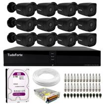 Kit 12 Câmeras Tudo Forte TF 1220 B Black Full HD 1080p Bullet Visão Noturna 20M Proteção IP66 + DVR Tudo Forte TFHDX 3316 16 Canais + HD 2TB Purple