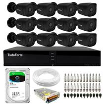 Kit 12 Câmeras Tudo Forte TF 1220 B Black Full HD 1080p Bullet Visão Noturna 20M Proteção IP66 + DVR Tudo Forte TFHDX 3316 16 Canais + HD SkyHawk 2TB