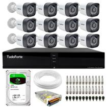 Kit 12 Câmeras Tudo Forte TF 1220 B Full HD 1080p Bullet com Visão Noturna 20M Proteção IP66 + DVR Tudo Forte TFHDX 3316 16 Canais + HD 2TB BarraCuda