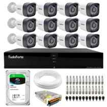 Kit 12 Câmeras Tudo Forte TF 1220 B Full HD 1080p Bullet com Visão Noturna 20M Proteção IP66 + DVR Tudo Forte TFHDX 3316 16 Canais + HD SkyHawk 1TB