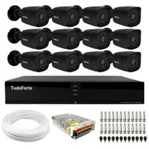 Kit 12 Câmeras Tudo Forte TF 2020 B Black Full HD 1080p Bullet com Visão Noturna 20M Proteção IP66 + DVR Tudo Forte TFHDX 3316 16 Canais