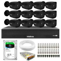 Kit 12 Câmeras Tudo Forte TF 2020 B Black Full HD 1080p Bullet Visão Noturna 20M Proteção IP66 + Dvr Intelbras MHDX 3116-C 16 Canais + HD SkyHawk 1TB