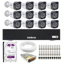 Kit 12 Câmeras Tudo Forte TF 2020 B Full HD 1080p Bullet Visão Noturna 20M Proteção IP66 Dvr Intelbras MHDX 3116-C 16 Canais HD 1TB Purple