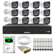 Kit 12 Câmeras Tudo Forte TF 2020 Bulllet Full HD 1080p Lente 2.8mm Visão Noturna 20M IP66 + Dvr Intelbras MHDX 1016-C 16 Canais + HD 1TB BarraCuda