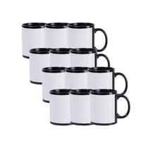 Kit 12 Caneca de Cerâmica Preta Com Área Branca 325ml