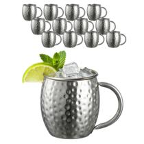 Kit 12 Caneca Moscow Mule Inox Em Martelada Drink Bar 580ml