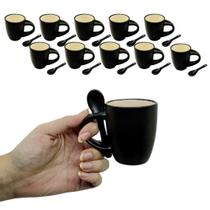 Kit 12 Caneca Xicara Com Colher De Cerâmica 90ml De Café Chá