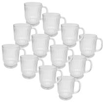 Kit 12 Caneca Xicara Vidro Canelada Grafiatto Chá Café 200ml