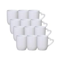 Kit 12 Canecas Cerâmica Branca Coração 365ml - Metalnox