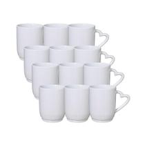 Kit 12 Canecas Cerâmica Branca Coração 365ml - Metalnox