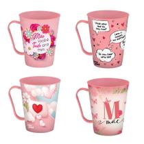Kit 12 Canecas Personalizadas Dia das Mães Estampada Sortidas Plástico Rosa Presente Especial