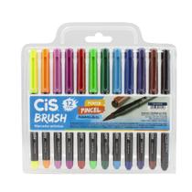 Kit 12 Caneta Brush Pen Cis Cores Neon Aquarelavel
