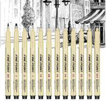 Kit 12 Caneta Nanquim Profissional Brush Letter Desenho Artístico Mangá Caligrafia Desenho Técnico