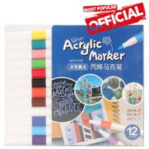 Kit 12 Canetas Acrílicas para Pintura, Marcadores Acrílicos de Tinta Permanente Canetinha Posca para Madeira Tecido Tela Pedra Vidro Cerâmicas Desenho