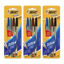 Kit 12 canetas Bic Cristal 1.0mm azul, preta, verde e vermelha