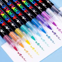 Kit 12 Canetas Brush Pen Pincel Acrílica Marcador Permanente Colorida Lettering Ponta Flexível