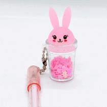 Kit 12 canetas chaveiro copinho formato de coelhinho com glitter fofa escola coloridas - Filó Modas