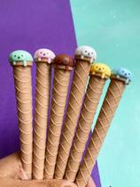 Kit 12 canetas formato de casquinha de sorvete divertidas escolar