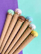 Kit 12 canetas formato de casquinha de sorvete divertidas para material escolar