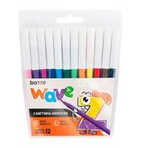 Kit 12 Canetas Hidrocor Ponta Fina Wave Bazze Lavável