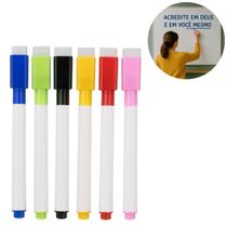 Kit 12 Canetas Marcador Lousa Quadro Branco com 6 Cores
