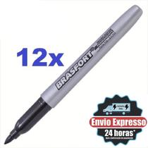Kit 12 Canetas Marcador Permanente Preta Ponta Fina Seca Rapido