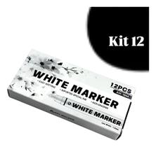 Kit 12 Canetas Marcadoras Branca White Markers Ponta 1mm AW.1944 Kit 12 Canetas Marcadoras Branca White Markers Ponta 1mm AW.1944
