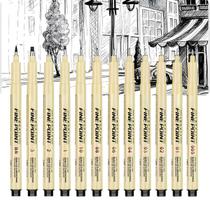 Kit 12 Canetas para desenho profissional Nanquim Fineline Ponta de Agulha Desenho Mangá