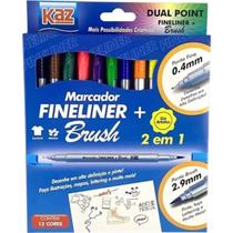 Kit 12 Canetinha Fineliner Brush Ponta Dupla Pen Dual Point