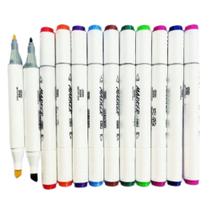 kit 12 canetinhas ponta dupla colorida marcador escolar para artes desenhos ponta fina chanfrada - shopmanu